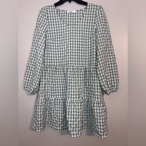 SHIBEVER long sleeves plaid, gingham mini dress